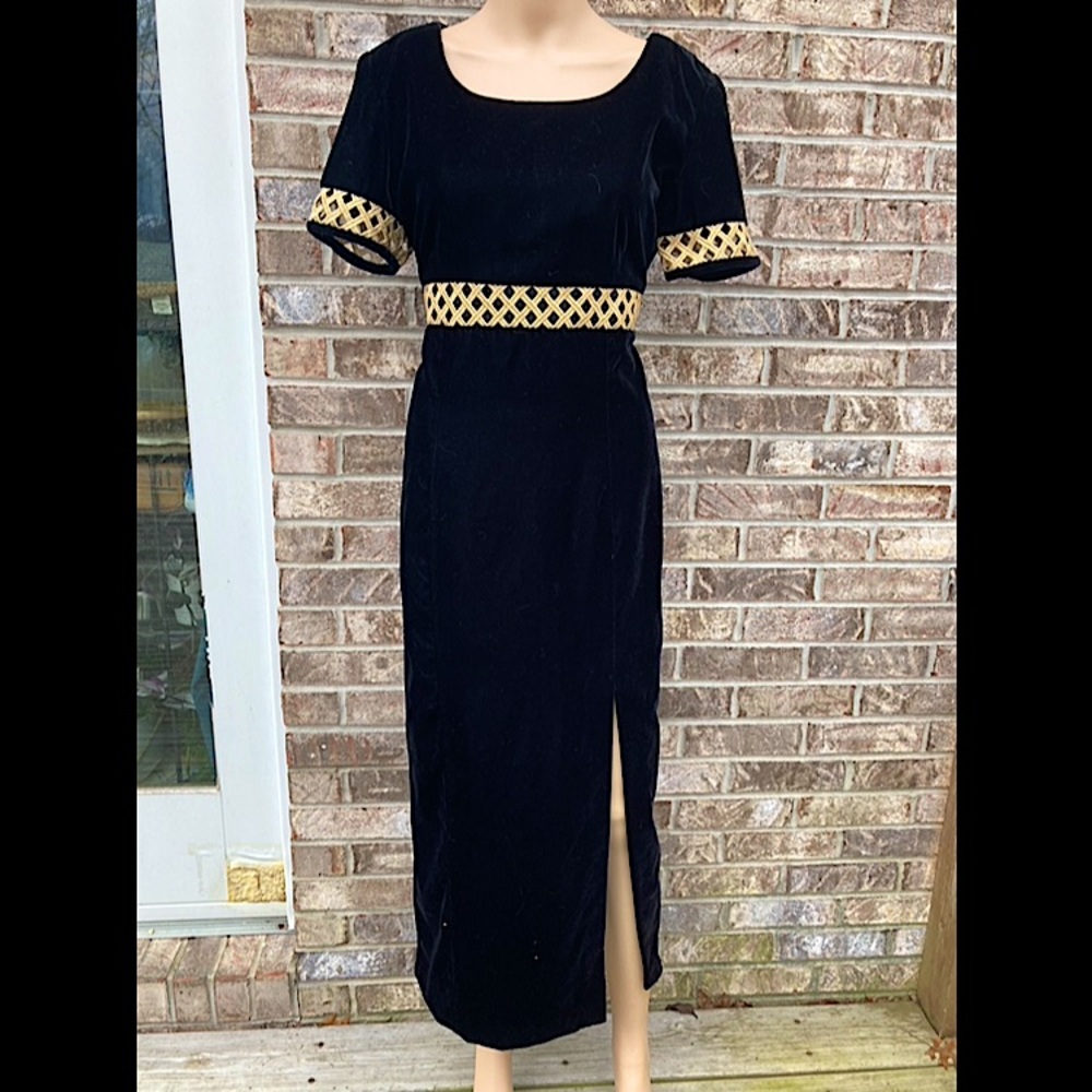 Vintage Black Velvet and Gold Grecian Karin Stevens Dress